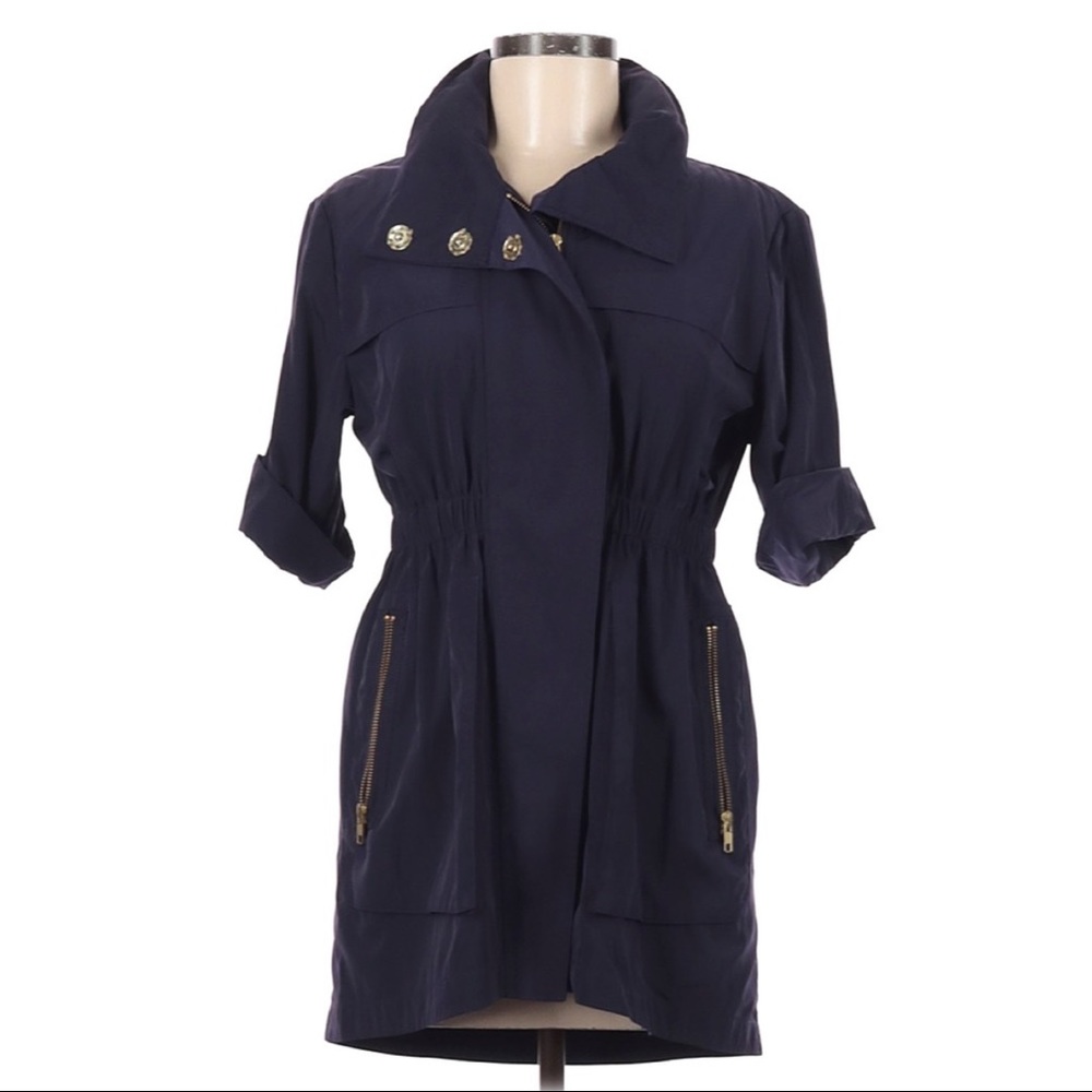 Ali Ro Short-Sleeve Covered-Placket Anorak Jacket, Size 8 (medium)